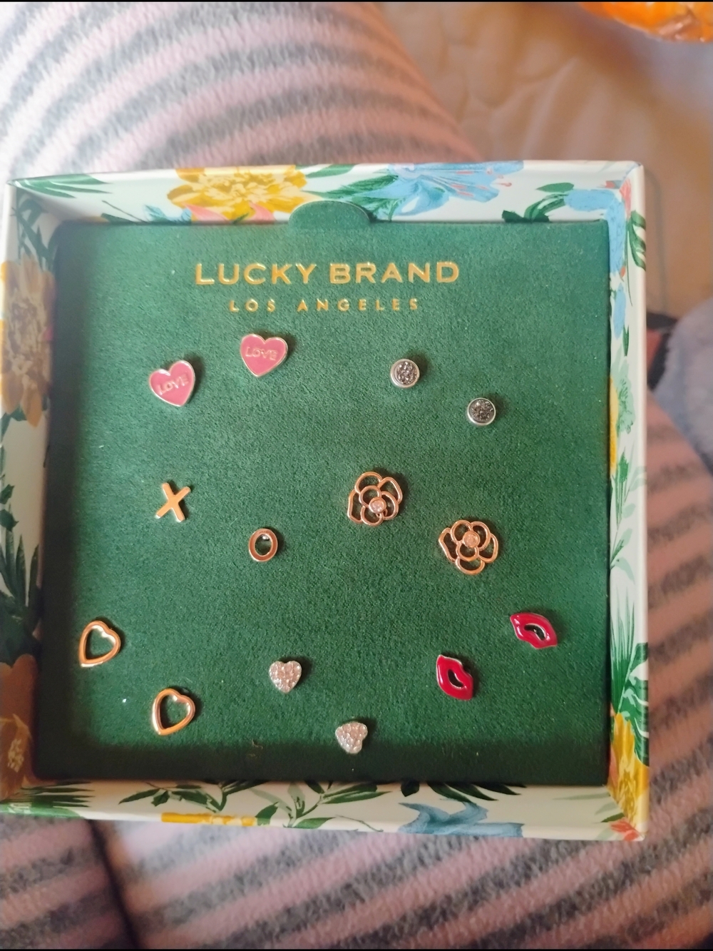 Lucky Brand Gold-Tone Mixed Stud Earrings with Pink and Red Accents